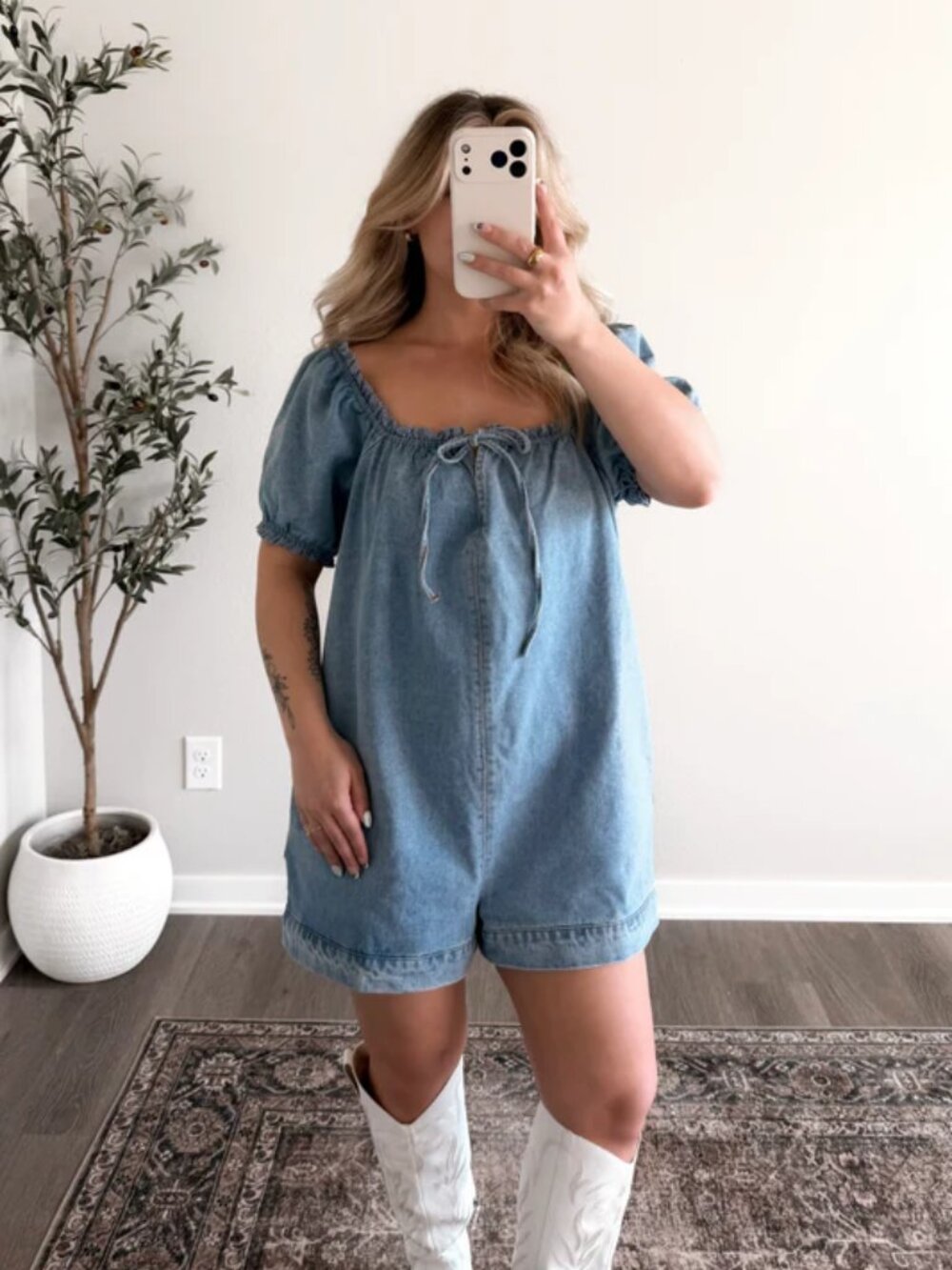 FREE PEOPLE Daisy Denim Babydoll Romper in August Blue Size Small